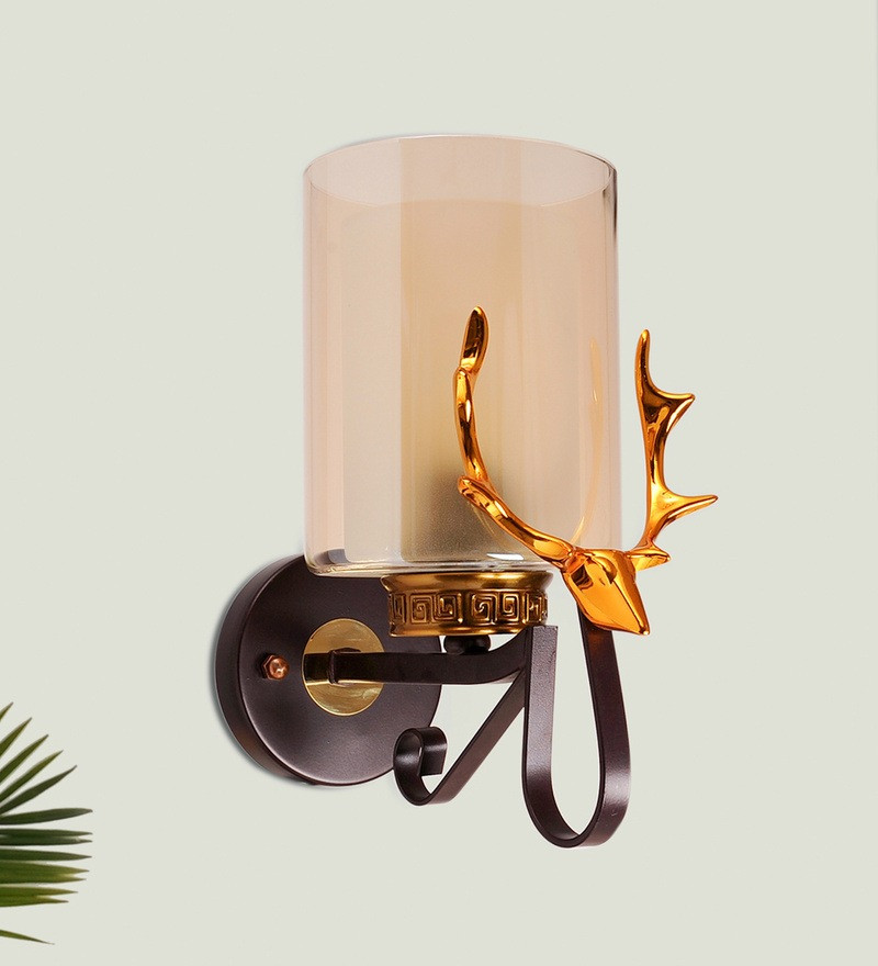 Gold and Brown Metal Glass Wall Light