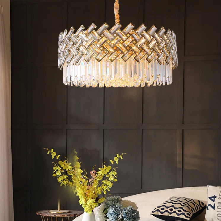 Gold Round Lustres Ceiling LED K9 Crystal Chandelier Lamp