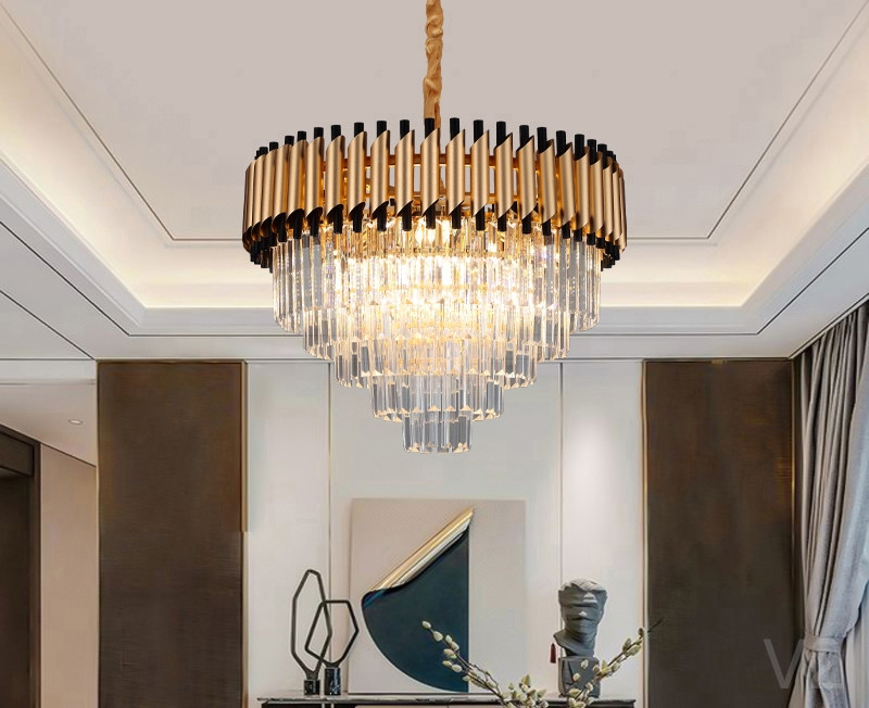 Modern Crystal Gold Mamba Round Chandelier